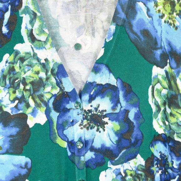 Isaac Mizrahi Live Large Cardigan Sweater Green Blue Floral Knit NWOT 1586 - Picture 5 of 9